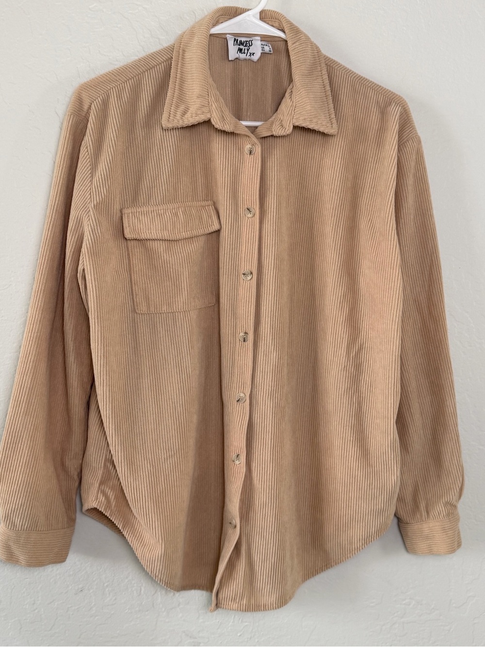 Princess Polly Beige Corduroy Button Down Shirt Shacket Size 4